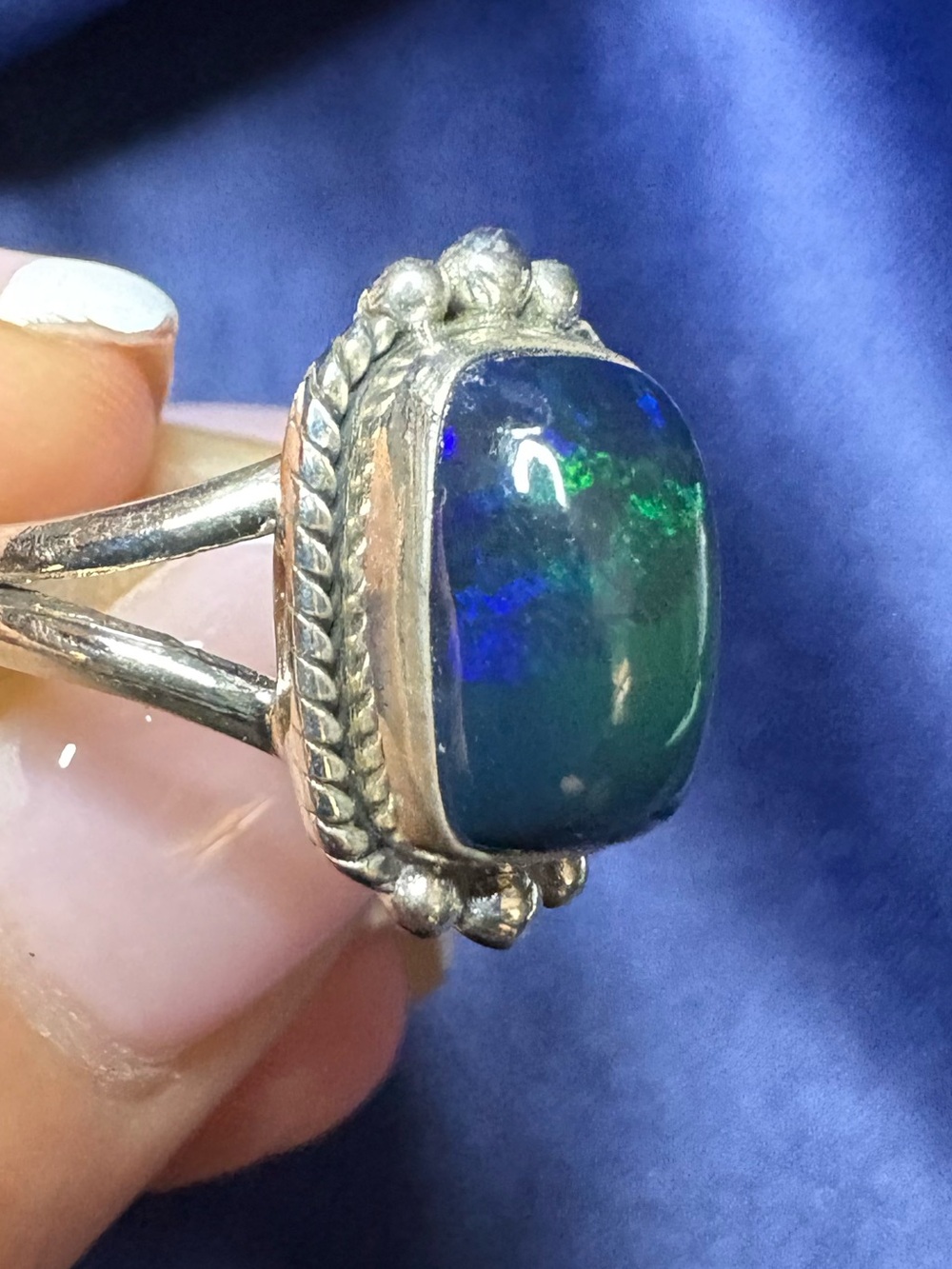 Ring Black Opal Multi-color Flash 925 Sterling Silver Vintage Inspired - Picture 6 of 13